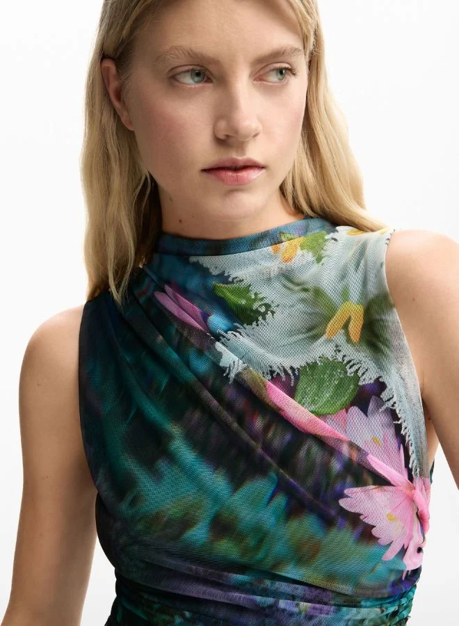 Desigual multi-colored floral print Draped Floral Dress for Women | Best Price UAE